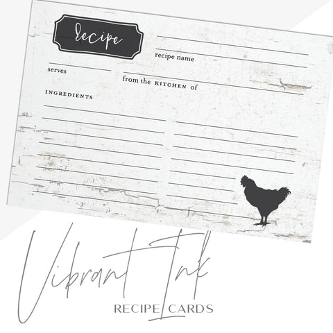 Rustic Farmhouse Chicken Recipe Cards, Water Resistant