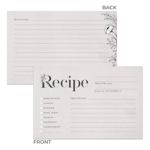 Rustic Recipe Cards, Set of 48, 4x6 inches, Water Resistant