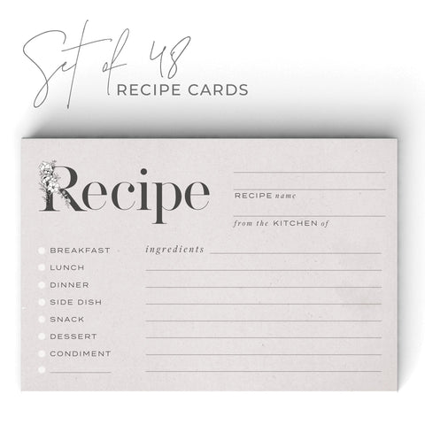 Rustic Recipe Cards, Set of 48, 4x6 inches, Water Resistant