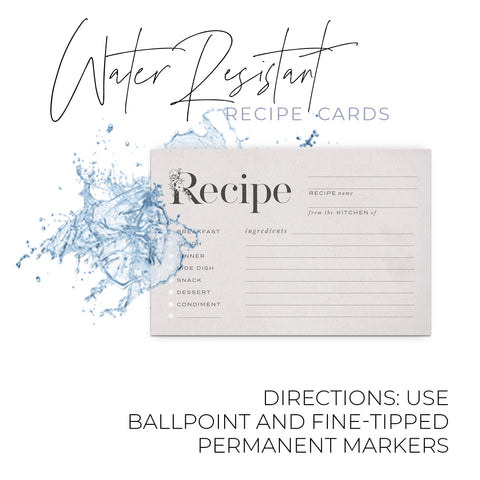 Rustic Recipe Cards, Set of 48, 4x6 inches, Water Resistant