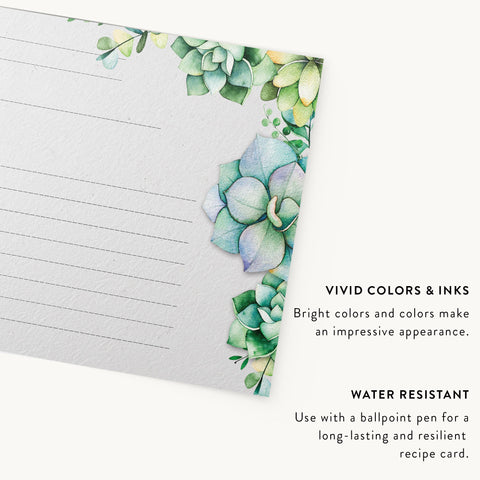 Succulents Recipe Cards, 4x6 in. Water Resistant