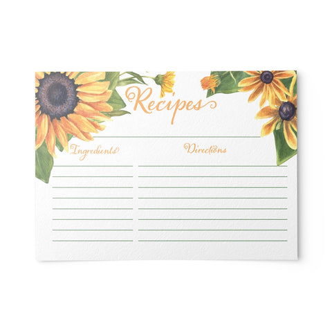 Sunflowers Recipe Cards, Set of 48, 4x6 inches, Water Resistant