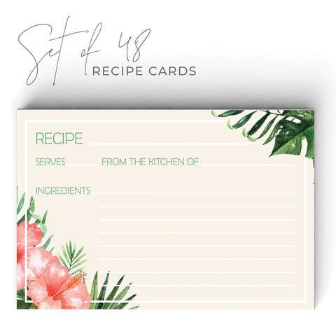 Tropical Recipe Cards, Set of 48, 4x6 inches, Water Resistant