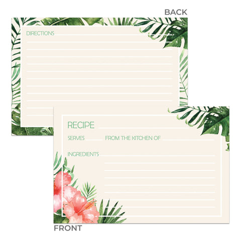 Tropical Recipe Cards, Set of 48, 4x6 inches, Water Resistant