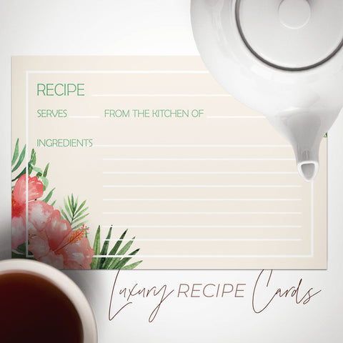 Tropical Recipe Cards, Set of 48, 4x6 inches, Water Resistant