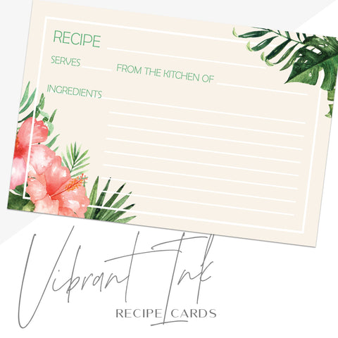 Tropical Recipe Cards, Set of 48, 4x6 inches, Water Resistant