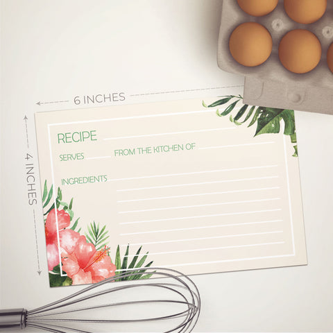 Tropical Recipe Cards, Set of 48, 4x6 inches, Water Resistant