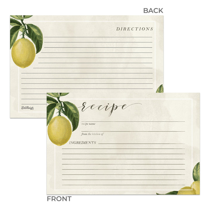 Vintage Lemon Recipe Cards, Set of 48, 4x6 inches, Water Resistant - dashleigh - Recipe Card