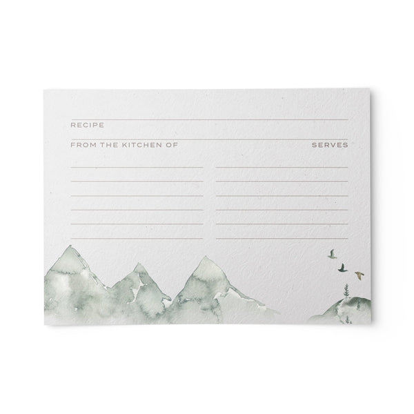 Watercolor Mountain Recipe Cards, Set of 48, 4x6 inches, Water Resistant - dashleigh - Recipe Card