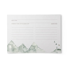 Watercolor Mountain Recipe Cards, Set of 48, 4x6 inches, Water Resistant
