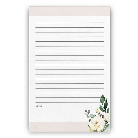 White Floral + Blush Lined Notepad, 5x8 inches