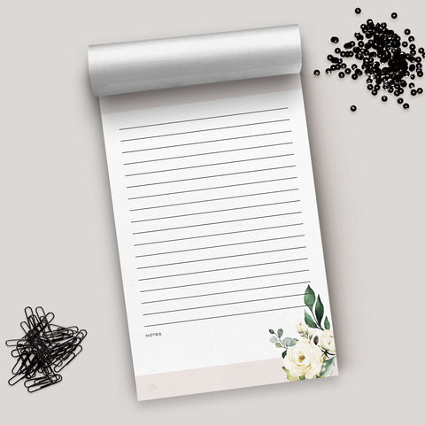 White Floral + Blush Lined Notepad, 5x8 inches