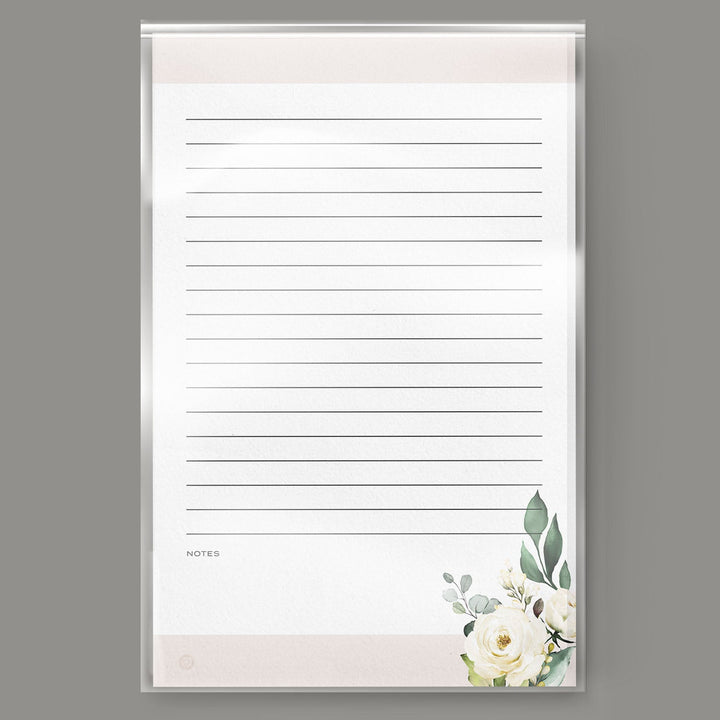 White Floral + Blush Lined Notepad, 5x8 inches - dashleigh - Notepads