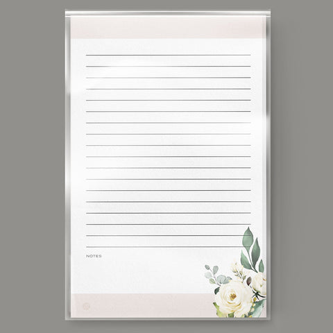 White Floral + Blush Lined Notepad, 5x8 inches