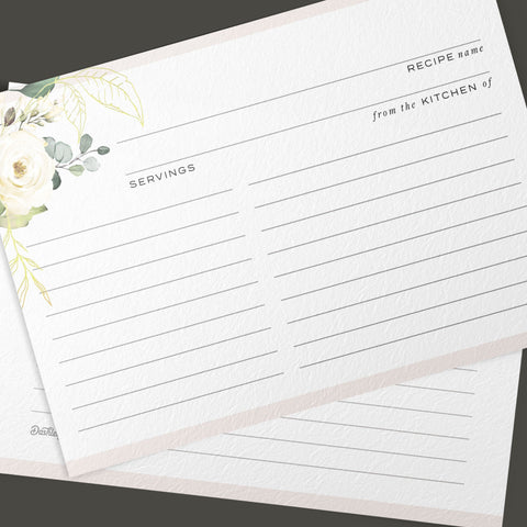 White Flowers Recipe Cards, Set of 50, 4x6 inches