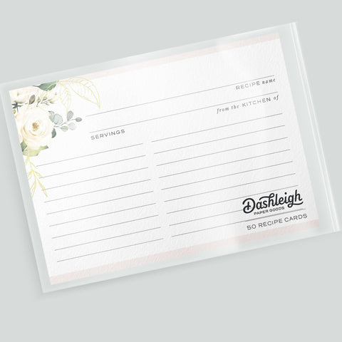 White Flowers Recipe Cards, Set of 50, 4x6 inches