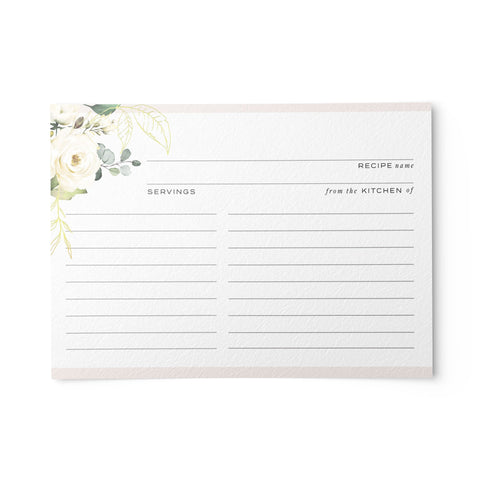 White Flowers Recipe Cards, Set of 50, 4x6 inches