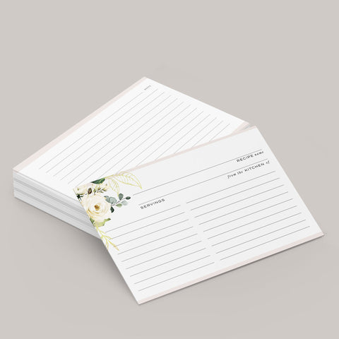 White Flowers Recipe Cards, Set of 50, 4x6 inches