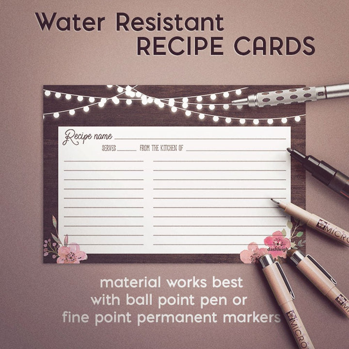 Wood and Lights Rustic Recipe Cards from Dashleigh, 48 Cards, 4x6 Inches, Water-Resistant