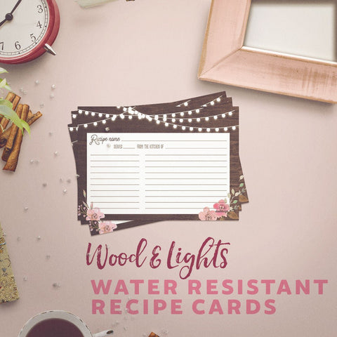 Wood and Lights Recipe Cards, Water Resistant